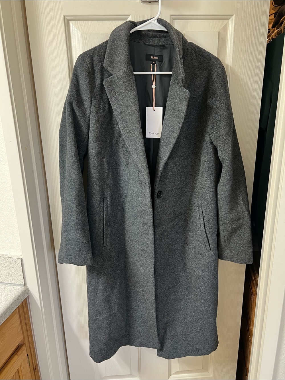 Quince Women's Dark Gray Wool-Blend Single-Button Trench Coat - Picture 3 of 5